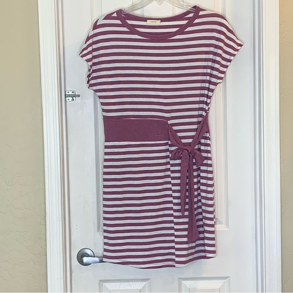 Oddy Purple and White Striped Dress Size Medium Side Tie Front